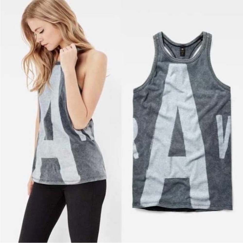 Like New, G-Star ‘RAW’ Cotton Racerback Tank Top Shirt in Umbony Gray, Small